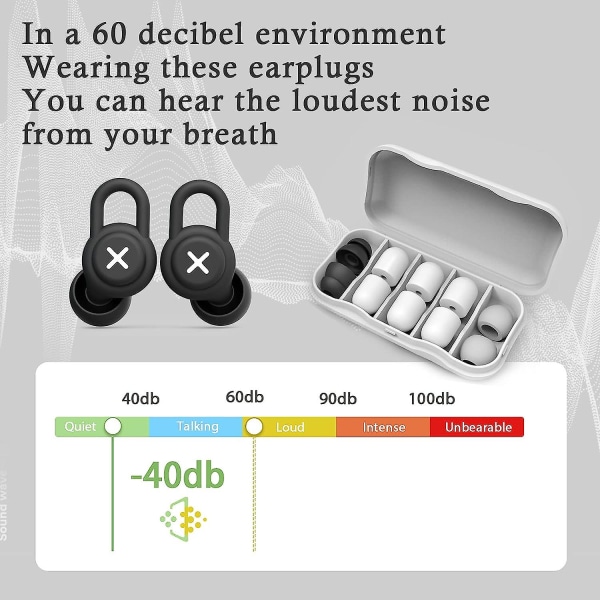 Öronpropp för 40db brusreducerande hörsnäckor, mjuk silikonpropp för sömn, antisnarkningsanordningar, hörselskydd för bullerkänslighet och fläns Black