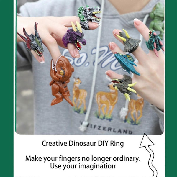 6-pack Dinosaurier Ringar för Barn, Vetenskaplig Leksak, Kreativ Prydnad för Pojkar