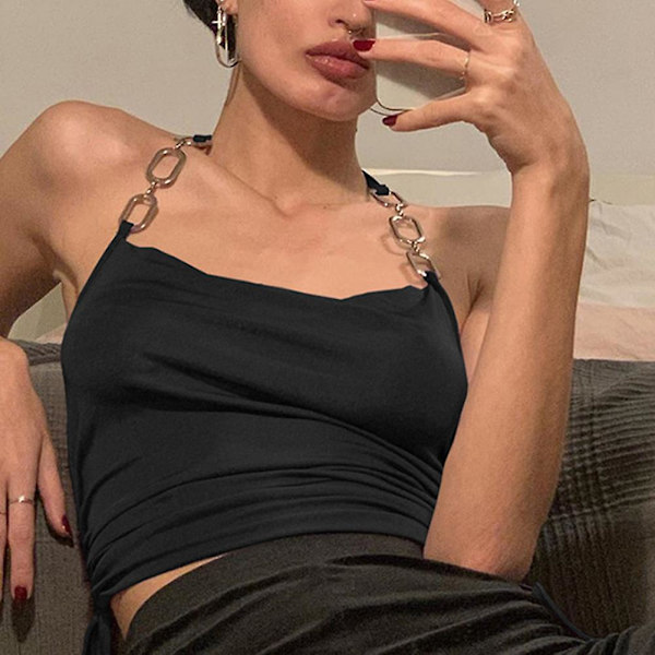 Metallring-sydd dragsko-ärmlös crop top