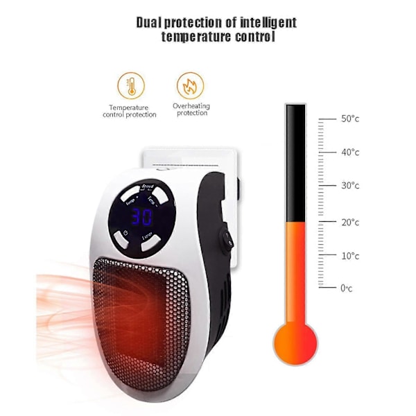 Elektrisk Minivärmare Digital Omedelbar Värme Bärbar LED-Display Stickkontakt Värmare