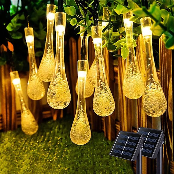 Water Drop Solar String Lights Total 12m Warm White 60 Led Solar String Lights Outdoor Waterproof Garden Spring Patio Yard Party Holiday Decoration