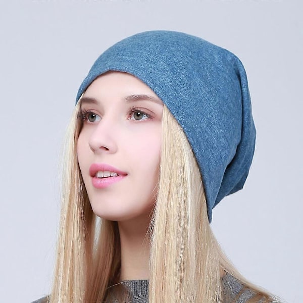 Hettelue for kvinner, enkel beanie i bomull, slouchy beanie for vår, strikket lue for kvinner, svart skullie, JS293A
