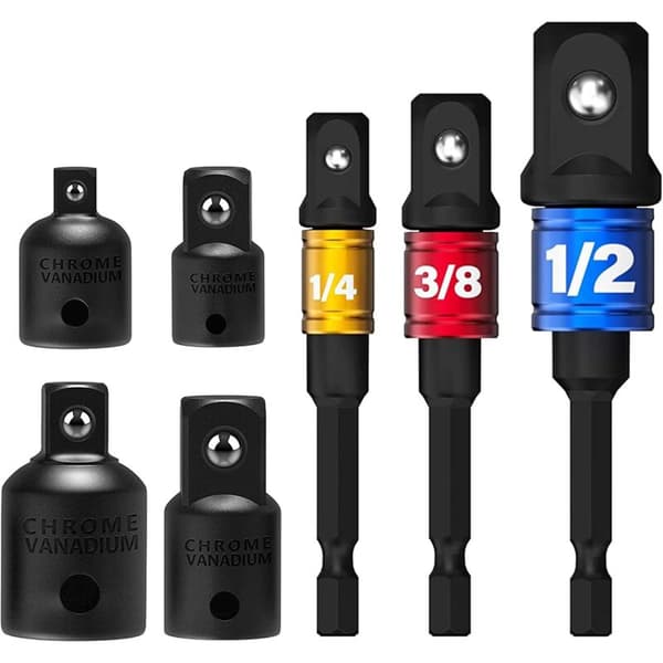 7-delt pipeadaptersett 1/2 3/8 1/4 sekskantet boradapter muttertrekker reduseringsadapter omformer skrallebits