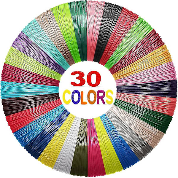 3D-pennfilament 30 färger, 1,75 mm PLA-påfyllningar, 3D-penntryckfärger för konstnärlig skapande, hög precisionsdiameter, 3 meter per färg, totalt 90 meter, C