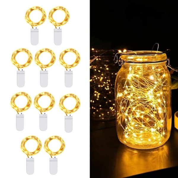 10-pack 1m Mini LED-ljusslingor Batteridrivna Gula