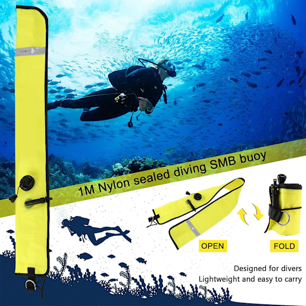 1m Scuba Diving Oppblåsbar Overflate Signal Markør Bøye Synlighet Float Signal Tube Pølse, Gul