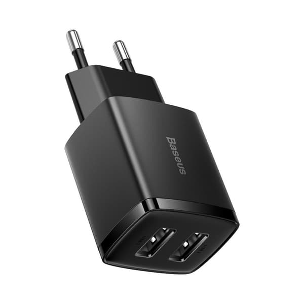Baseus Compact 2xUSB 10.5W svart vegglader