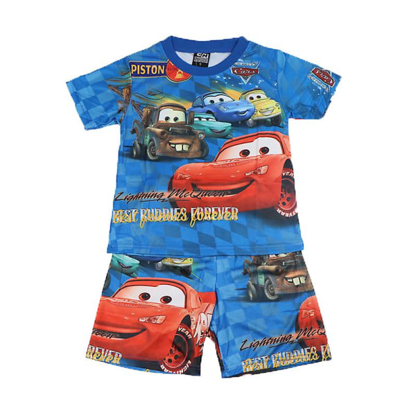 2023 Nye drengesæt Sommer Kortærmet tegneserietøj Børnetøj Børneshorts Pyjamas Outfits Bil McQueen Suit Blue 8T