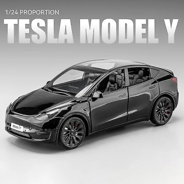 1:24 Tesla Roadster Model Y Model 3 Tesla Model S Legetøjsbil i metal med lyd og lys - Samleobjekt til børn - Fødselsdagsgave Model Y Black