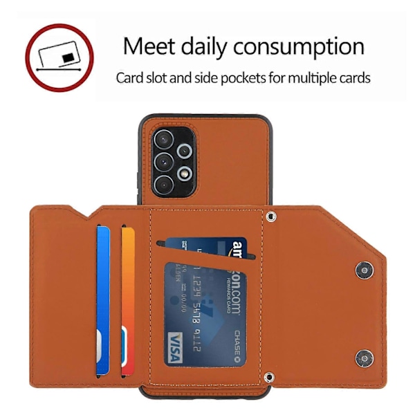 Til Samsung Galaxy A32 4G (EU Version) Hudfølelse PU + TPU + PC Bagcover Stødsikkert Etui med Kortlommer & Holder & Fotoramme (Brun)