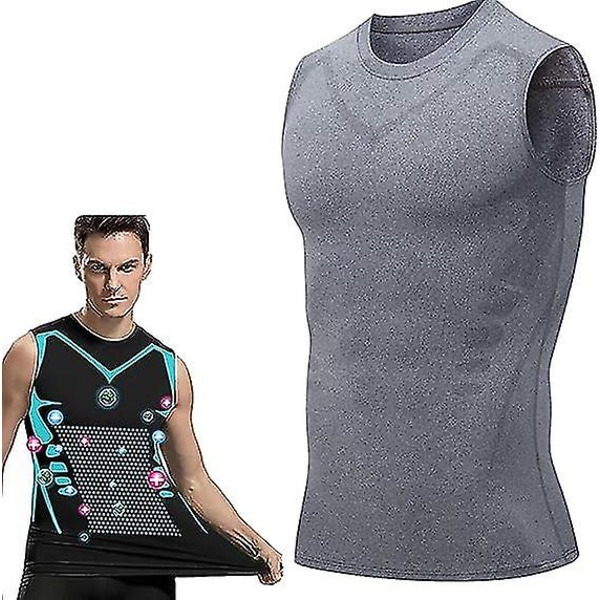 Ionic Shaping Vest, Body Shaper for menn, 2023 ny versjon Ionic Shaping Vest for menn, komfortabelt pustende issilkestoff Grey M