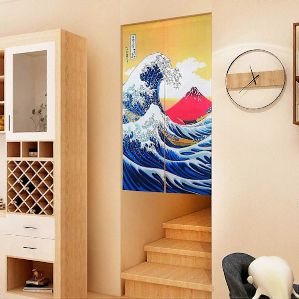 Japansk Noren Ukiyoe Hokusai Dörrgardin Den Stora Vågen utanför Kanagawa Mount Fuji Dörrhängning