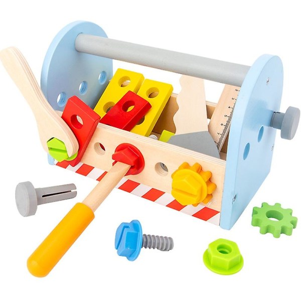 1 set träverktygslåda Simulerad gör-det-själv bärbara rollspelsskruvar Verktygsleksaker för toddler Light Blue