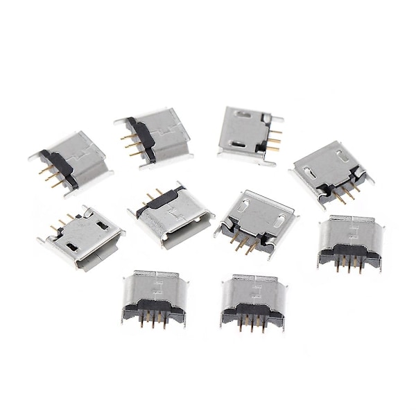 10 st Micro USB Typ B Hona Uttag 180 Grader 5-Pin SMD SMT Lödningsjack