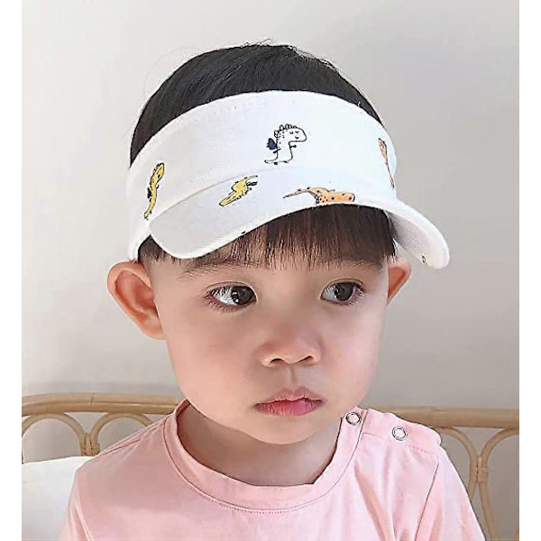 Toddler Dinosaurhatt Unisex Barn Solskydd - Hatt Cartoon Sport Tomma Toppar Hatt Justerbar Keps Strandhatt för Pojkar Flickor (Vit)