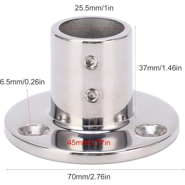 316 Rustfrit Stål Gelænderrørfitting – 25 mm Rustfri Rund Base – Til Marine Armlæn og Gelændere