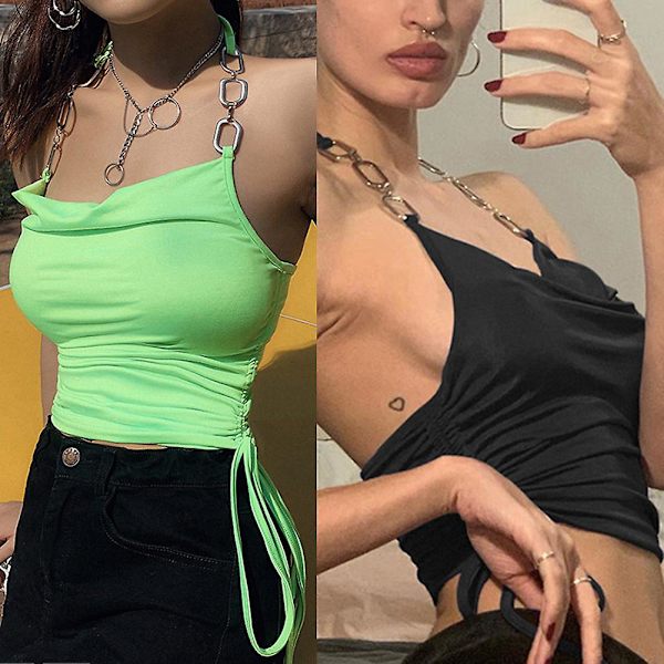 Metallring-sydd dragsko-ärmlös crop top