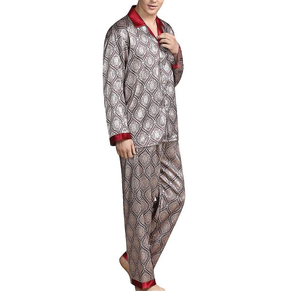 Printed issilke lång pyjamas 2-delat set