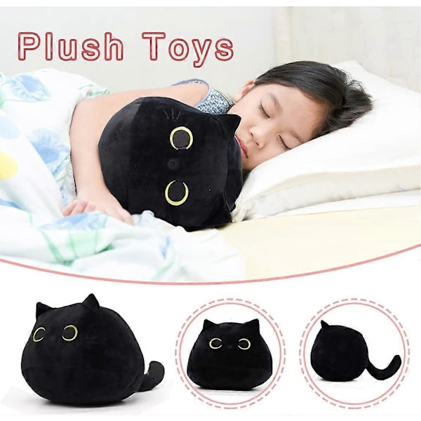 UBIUO Svart Katt Plyschleksak Svart Katt Kudde, Mjuk Plyschdocka Katt Plushie Katt Kudde, Fylld Djur Mjuk Plyschkudde Baby Plyschleksaker Katt Form Design Så