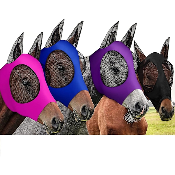 4 stk hesteflue maske med ørebeskyttelse heste maske glatt elastisk flue maske med solbeskyttelse for hester (stor)