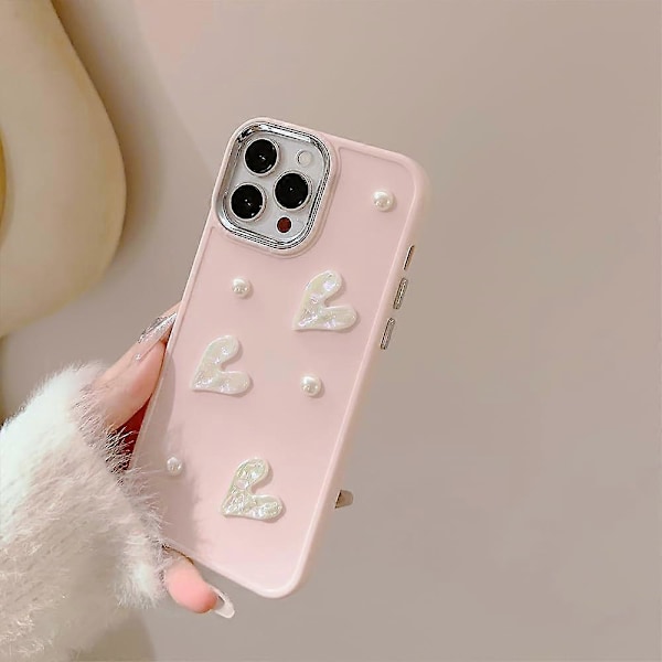 Kompatibelt med iPhone 11 Skal för Tjejer Kvinnor, Sött 3D Kärlekshjärta Pärldesign Skyddsskal Mode Slim Mjuk TPU Stötsäker Skyddande Fodral för i 12