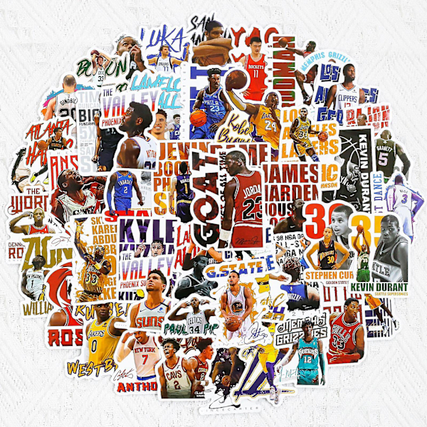 Nba Basketball Star Klistremerker, Sett med 50, Vanntett og UV-bestandig, Flott for Alle Dine Gadgets