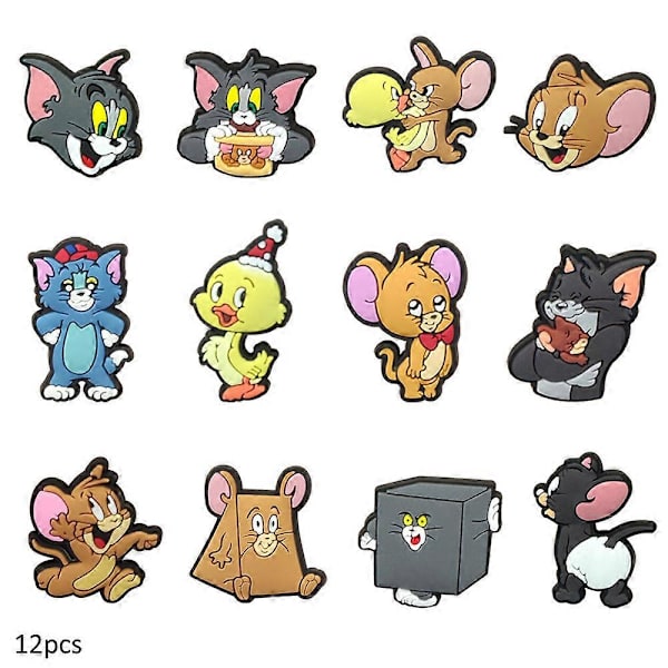 12 kpl Tom ja Jerry -kenkäkoristeita Crocs-kenkiin ja sandaaleihin - Piirroshahmokoristeet, tarvikkeet ja lahjat