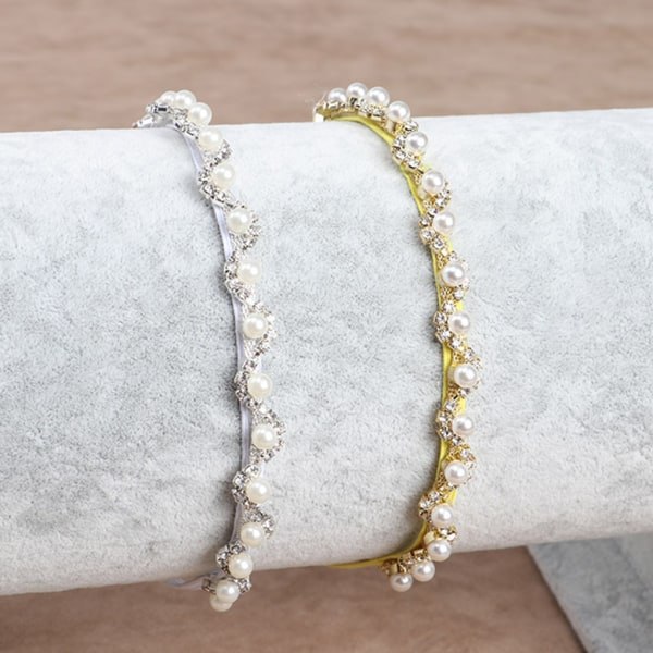 Barn Crystal Pearl Flower Pannband Faux Pearl Rhinestones Silver