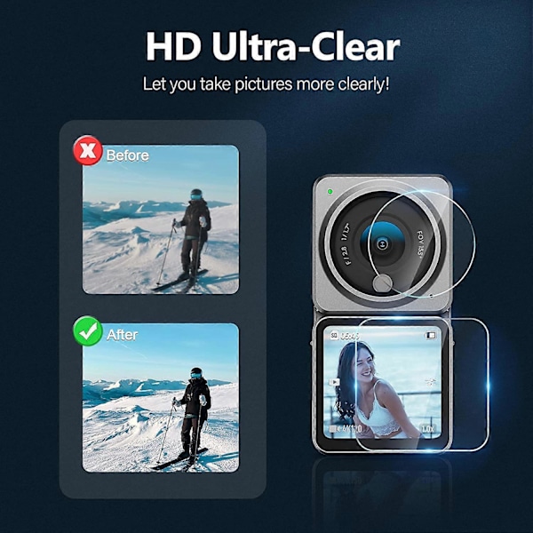 Skærmbeskytter til DJI Action 2 tilbehør, hærdet glas skærmbeskytter + linsebeskytter til DJI Action 2 Dual-Screen (6 stk.)