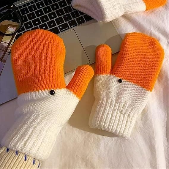 Vinterhandskar med gåsfötter, varmt och mjukt foder, söta gåsfötter, vit/gul