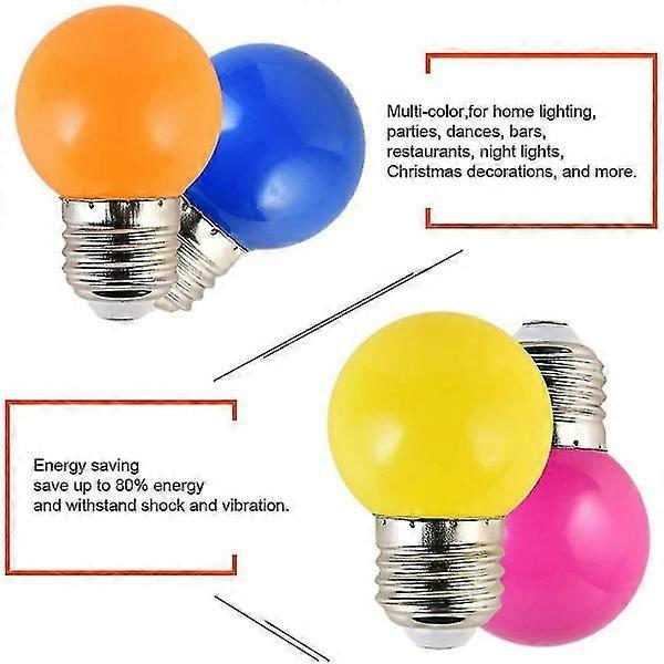 20-pack Färgade Glödlampor LED 2W E27 G45 Belysningslampor, LED Färgade Golfboll Glödlampa, Blandade Färger 45mm X 68mm
