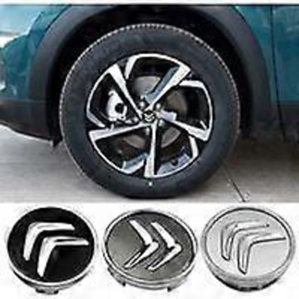 4 Stk. Navkapsler til Citroen C4 Picasso C3 Berlingo C5 X7 C2 C1 Ds3 ZX Xsara C8 DS DS4 60MM, Fælgcenterkapsler med Badge, Bil Emblem Hjulafdækninger Acce