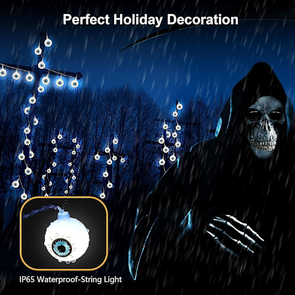 1 stk. Hvid Halloween-lyskæde, 3m 20 LED-øjenlyskæde Batteridrevet Fe-lyskæde Ip65 Vandtæt Udendørs Indendørs Dekoration Soveværelse