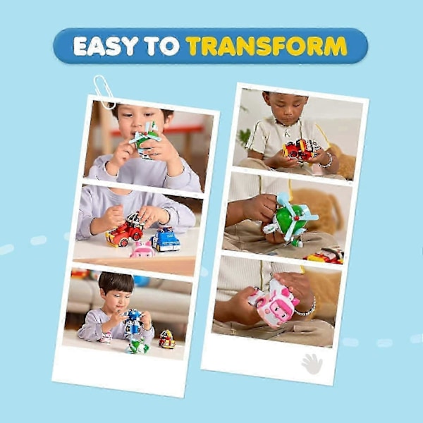 Robocar Poli 4-pakning Poli + Amber + Roy + Helly Transformerende Robotleker, 10 cm Transformerbar Actionfigurleke, Redningskjøretøy LekeSett, Julebursdag
