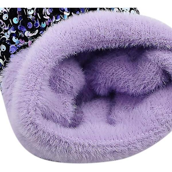 Damer og Piger Vinter Sequin Beanie Hat med Kunstig Pels Pom Pom Strikket Skull Cap