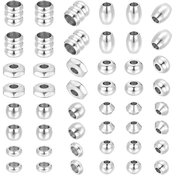 160 st Rostfria Distanspärlor i 8 Stilar 4-5mm Runda Pärlor Kolumnpärlor Lösa Pärlor Rondellpärlor Tunnformade Pärlor Hexagonpärlor Släta Pärlor för DIY 12