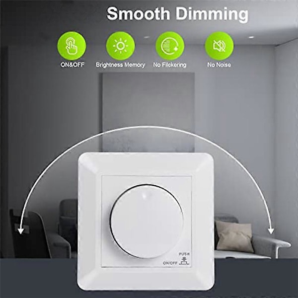 LED Dimmer, Infälld Dimmer för Dimbar LED och Halogen, 5-300 W Dimmer LED, Faskontroll Dimmer