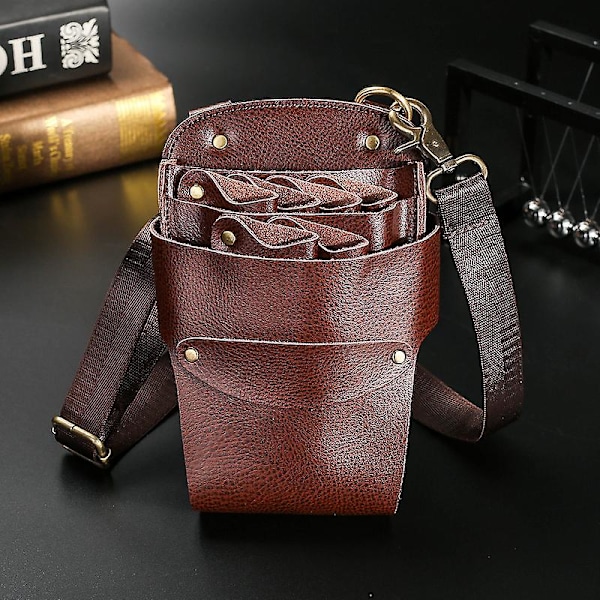 Dww-Marron-Pochette sax för frisör med bälte, Fodral saxväska för frisörsalong, Saxarrangör för frisör, Äkta läder