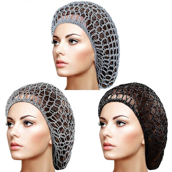 3 stk. Mesh Hårnett Mykt Rayon Strikket Snood Hatt Soving Heklet Hårnett Lang H
