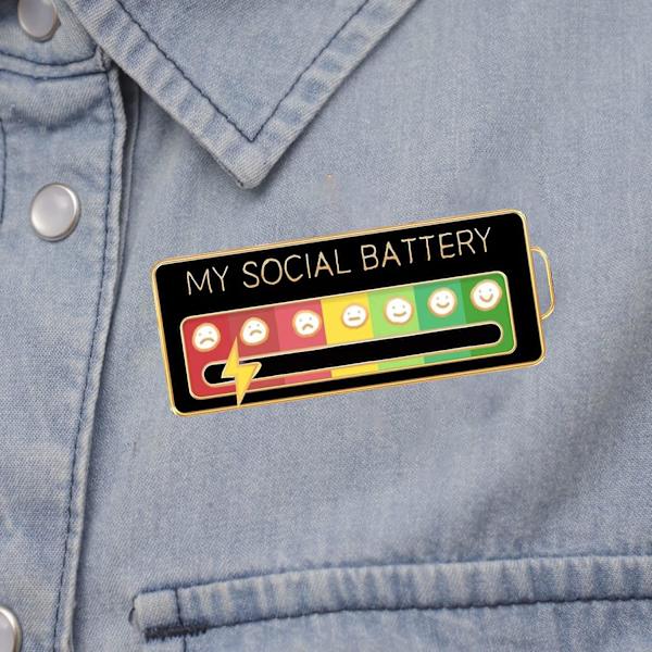 Sjov social humør pin 7 dage, social batteri reversnål, interaktiv humør pin, angst badge humørudtryksnål gave til introverte Black