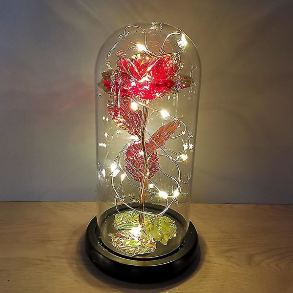 Nytt 2023 Everlasting Flower Glas Cover Guldfolie Rose Flower Med Led Varmt Ljus Julklapp