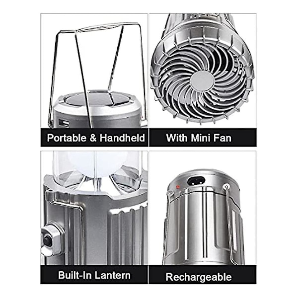 Solar Camping Fan med LED Lys Bærbar Solar Teltlampe Lanterne Egnet til Orkan/udendørs/c 12