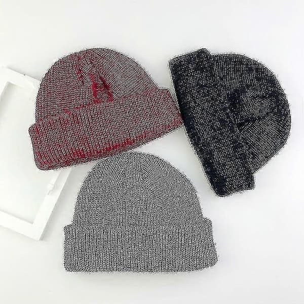 Unisex Solid Färgad Vattenmelon Hip Hop Stickad Ullhatt Snöhatt Mörkgrå