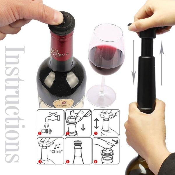 Vacu Vin Black Pump med vinsparproppar - håller vinet fräscht i upp till 10 dagar (svart