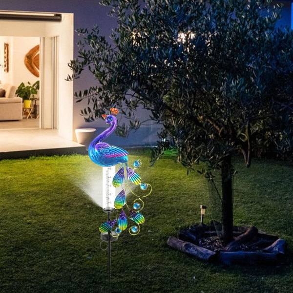 35,1 tommer Regnmåler, Solcelledrevet Havepæl Dekorationer med 16 LED Varme Lys, Metal Havekunst Udendørs Eng Terrasse Dekoration