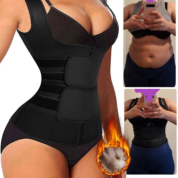 Dame Taljetræner Korset Lynlås Vest Justerbar Neopren Kropsformer Cincher Tank Top Talje Shapewear