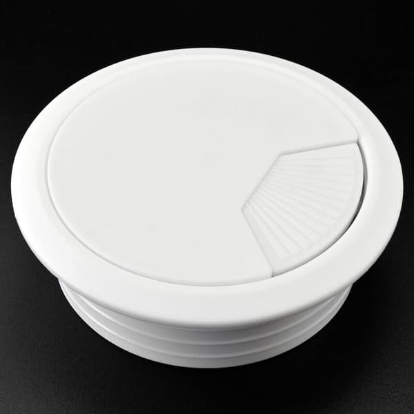 Pakke med 2 hvide 60 mm diameter skrivebordskabelgennemføringer – Kabelstyring til gaming-pc – Moderne design til arbejdspladser – Nem installation