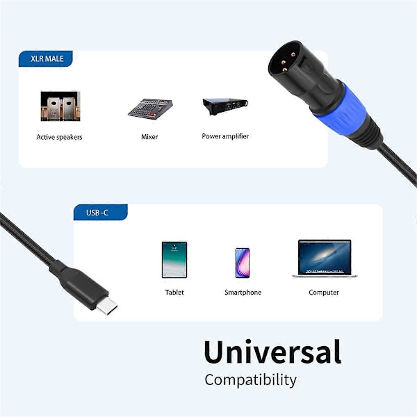 Type C - XLR uros Aux-äänikaapeli Type C - XLR uroslähtö Stereojohto USB Type-C uros - XLR uroskaapeli Plug and Play