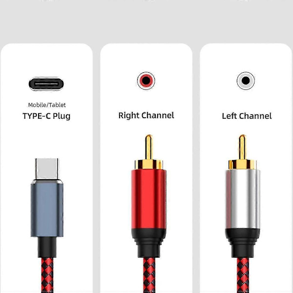 USB-C til 2 RCA Lydkabel Type C Han til 2 RCA Han Lydkabel 0,5m