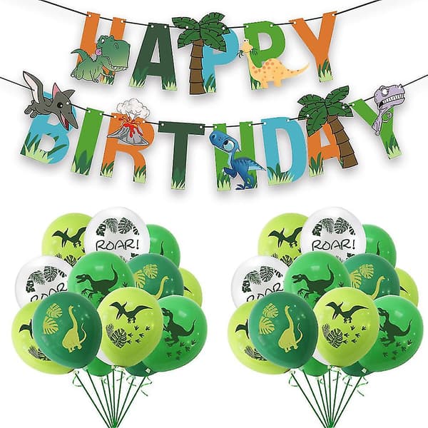 Dinosaur-tema Ballongsett Bursdagsdekorasjonssett Banner Kake Topper